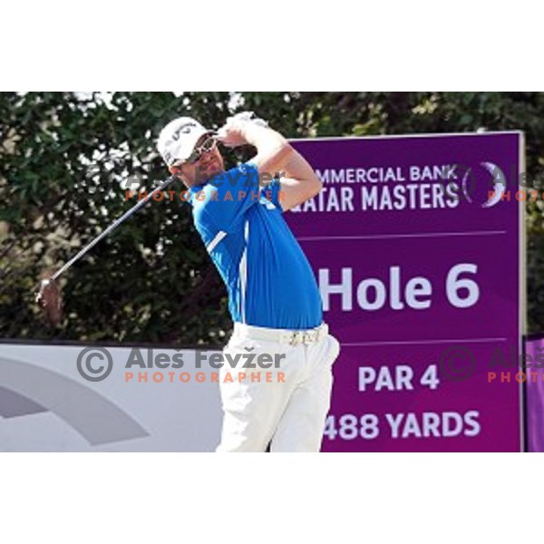Marc Warren (ENG) in action in final round of Commercial Bank Qatar Masters, European Tour tournament, Doha Golf Club, Qatar on January 24, 2015