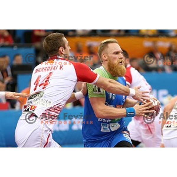 Miha Zvizej of Slovenia in action during eight-final match Slovenia-Macedonia at Qatar 2015 World Handball championships in Al Saad Sport Arena, Doha on January 25, 2015