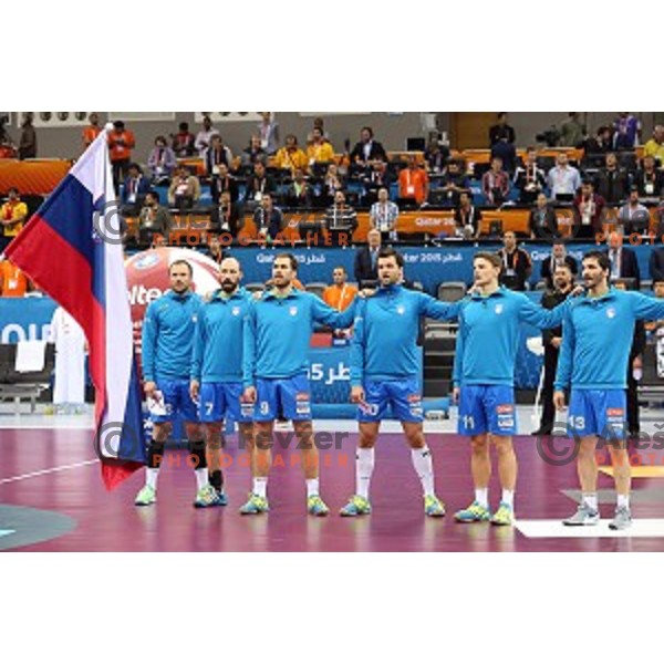 of Slovenia in action during eight-final match Slovenia-Macedonia at Qatar 2015 World Handball championships in Al Saad Sport Arena, Doha on January 25, 2015