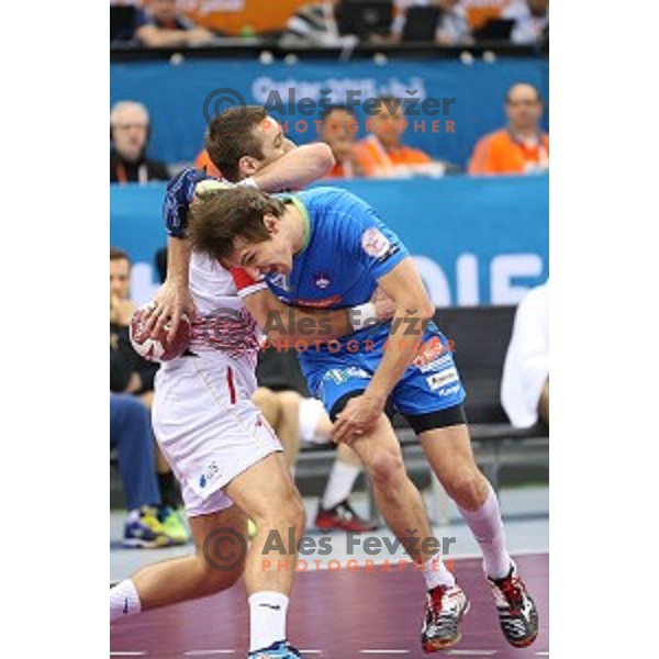 Sebastjan Skube of Slovenia in action during eight-final match Slovenia-Macedonia at Qatar 2015 World Handball championships in Al Saad Sport Arena, Doha on January 25, 2015