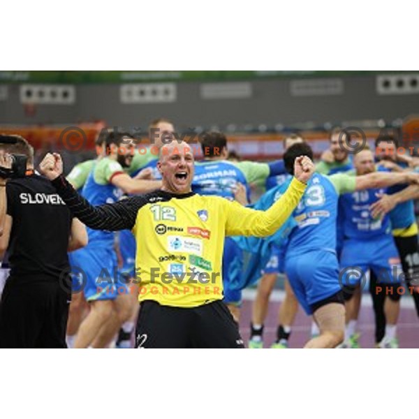 Gorazd Skof of Slovenia in action during eight-final match Slovenia-Macedonia at Qatar 2015 World Handball championships in Al Saad Sport Arena, Doha on January 25, 2015