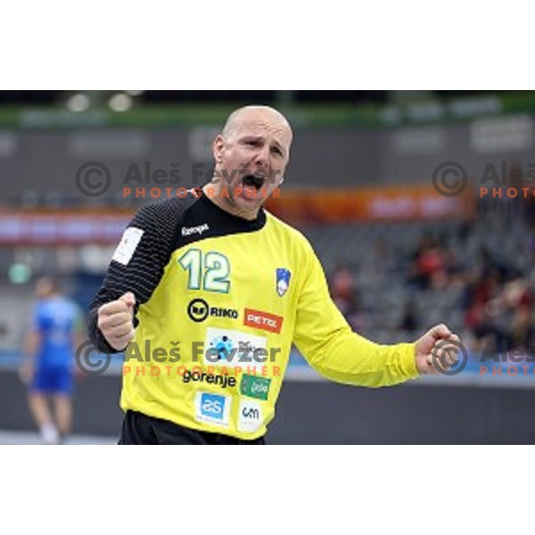 Gorazd Skof of Slovenia in action during eight-final match Slovenia-Macedonia at Qatar 2015 World Handball championships in Al Saad Sport Arena, Doha on January 25, 2015