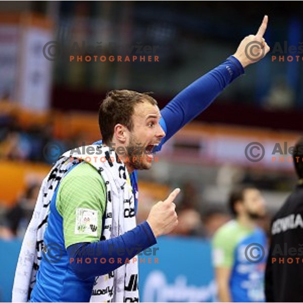 Uros Zorman of Slovenia in action during eight-final match Slovenia-Macedonia at Qatar 2015 World Handball championships in Al Saad Sport Arena, Doha on January 25, 2015