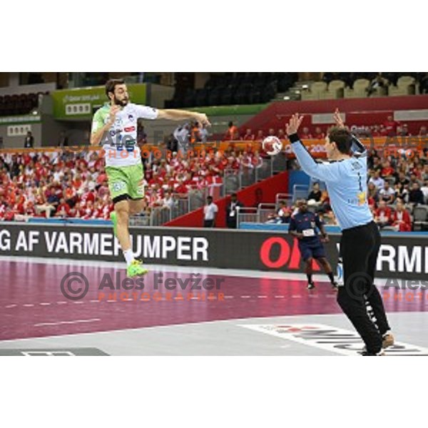 Dragan Gajic of Slovenia in action during placement match 5-8 between Slovenia and Denmark at Qatar 2015 World Handball championships in Al Sadd Sport Arena, Doha on January 30, 2015