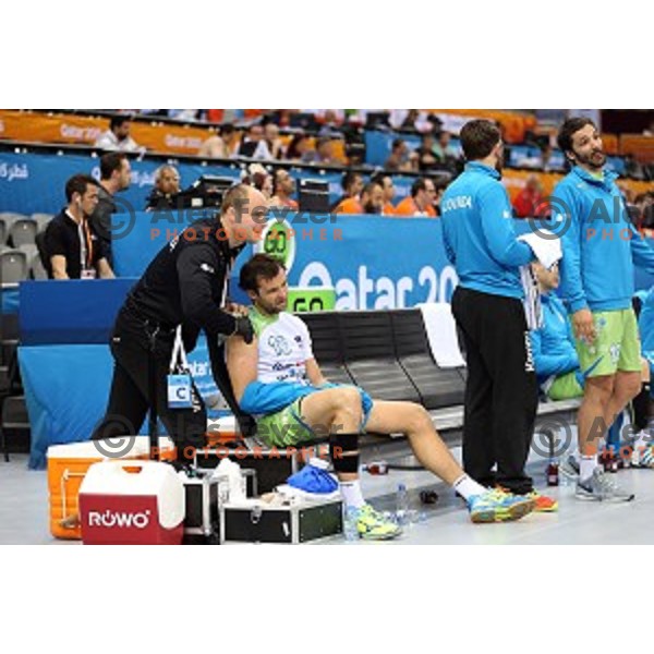 Klemen Cehte during placement match 5-8 between Slovenia and Denmark at Qatar 2015 World Handball championships in Al Sadd Sport Arena, Doha on January 30, 2015