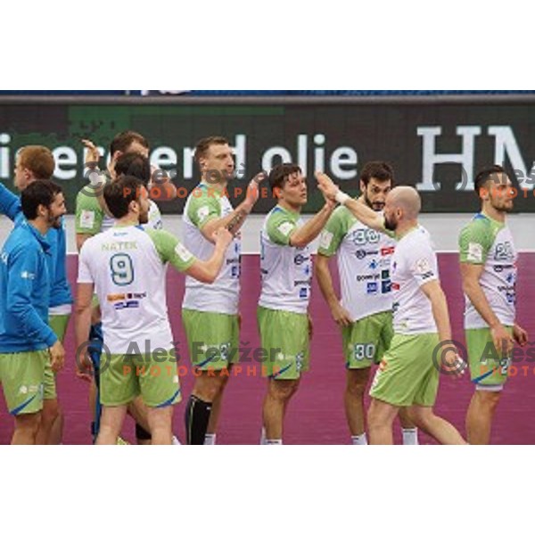 Marko Bezjak of Slovenia in action during placement match 5-8 between Slovenia and Denmark at Qatar 2015 World Handball championships in Al Sadd Sport Arena, Doha on January 30, 2015