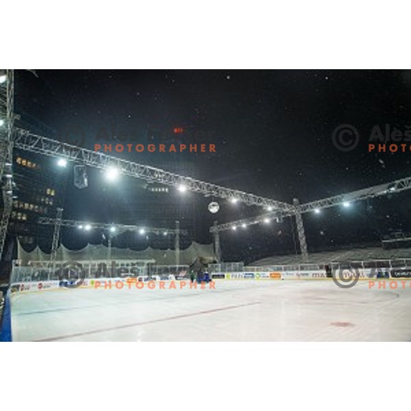 Before ice hockey match of Ice Fest, 43th round of EBEL League in Season 2014/15 between HDD Telemach Olimpija and EC Red Bull Salzburg, played in Trg republike, Ljubljana, Slovenia, on January 30, 2015