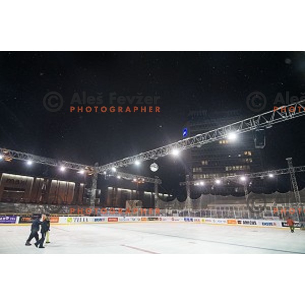 Before ice hockey match of Ice Fest, 43th round of EBEL League in Season 2014/15 between HDD Telemach Olimpija and EC Red Bull Salzburg, played in Trg republike, Ljubljana, Slovenia, on January 30, 2015