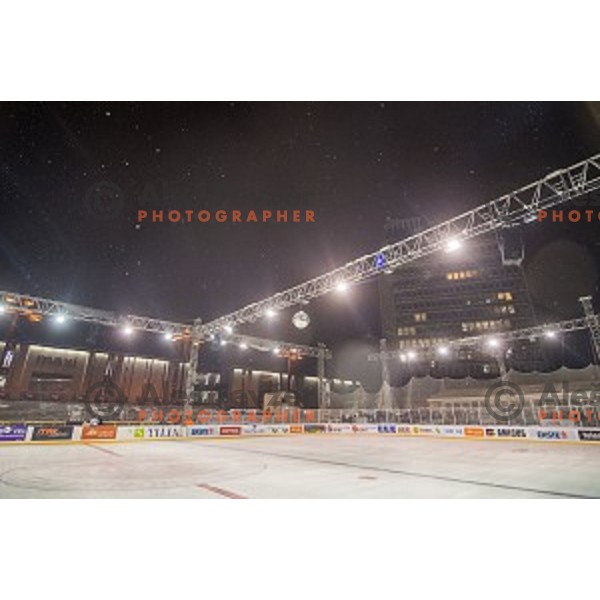 Before ice hockey match of Ice Fest, 43th round of EBEL League in Season 2014/15 between HDD Telemach Olimpija and EC Red Bull Salzburg, played in Trg republike, Ljubljana, Slovenia, on January 30, 2015