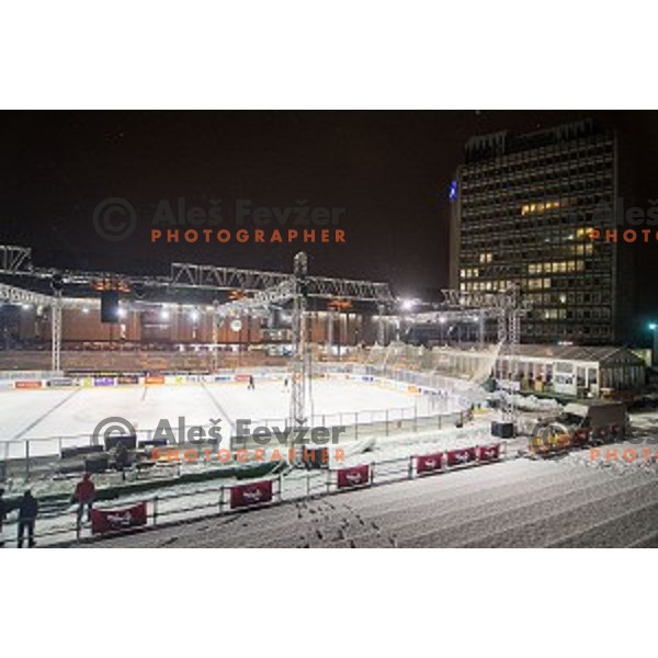 Before ice hockey match of Ice Fest, 43th round of EBEL League in Season 2014/15 between HDD Telemach Olimpija and EC Red Bull Salzburg, played in Trg republike, Ljubljana, Slovenia, on January 30, 2015