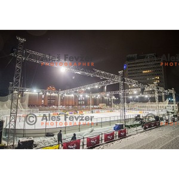 Before ice hockey match of Ice Fest, 43th round of EBEL League in Season 2014/15 between HDD Telemach Olimpija and EC Red Bull Salzburg, played in Trg republike, Ljubljana, Slovenia, on January 30, 2015