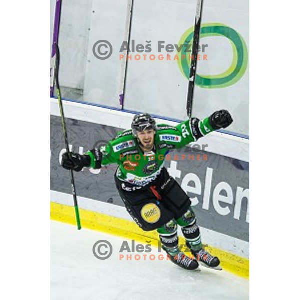 Gregor Koblar of Olimpija in action during ice hockey match of Ice Fest, 43th round of EBEL League in Season 2014/15 between HDD Telemach Olimpija and EC Red Bull Salzburg, played in Tivoli Hall, Ljubljana, Slovenia, on January 30, 2015