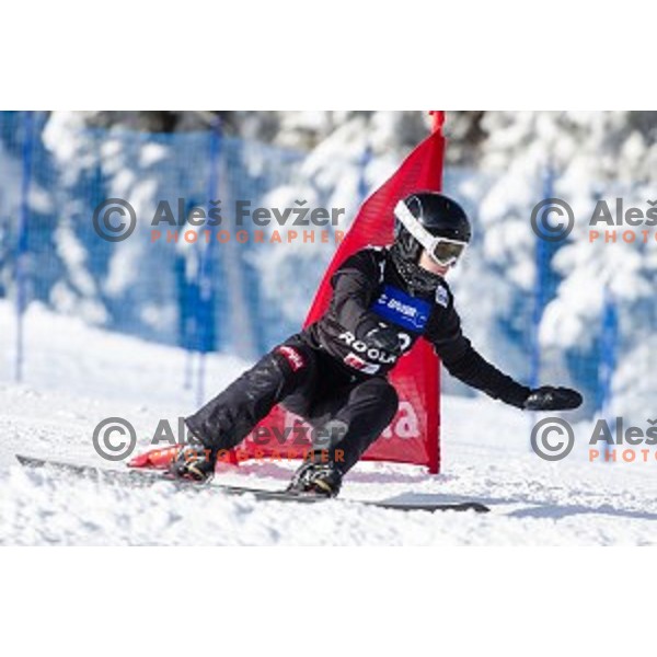 Gloria Kotnik (SLO) in action during snowboard match of FIS Snowboard WC Parallel Gaint Slalom Rogla 2015, Rogla, Slovenia, on January 31, 2015