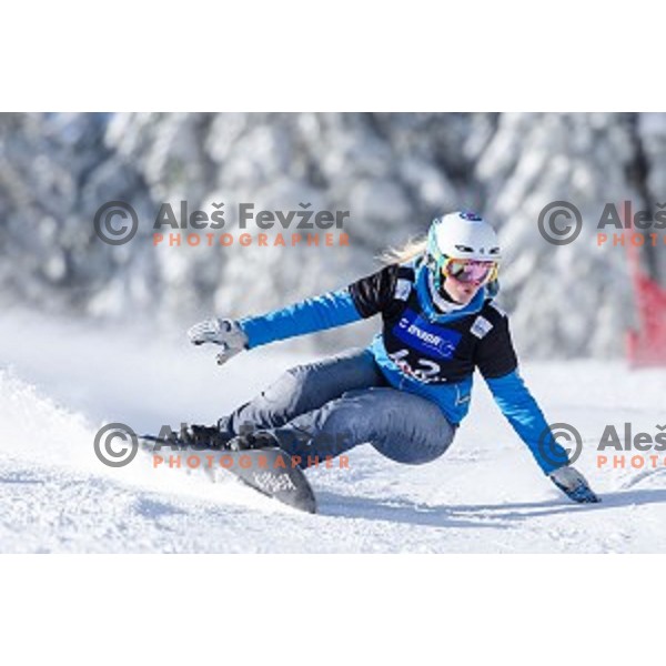 Patricija Mastnak (SLO) in action during snowboard match of FIS Snowboard WC Parallel Gaint Slalom Rogla 2015, Rogla, Slovenia, on January 31, 2015