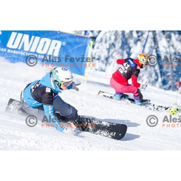 Patricija Mastnak (SLO) in action during snowboard match of FIS Snowboard WC Parallel Gaint Slalom Rogla 2015, Rogla, Slovenia, on January 31, 2015