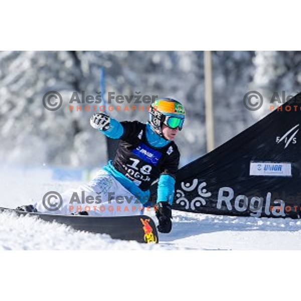 Tim Mastnak (SLO) in action during snowboard match of FIS Snowboard WC Parallel Gaint Slalom Rogla 2015, Rogla, Slovenia, on January 31, 2015
