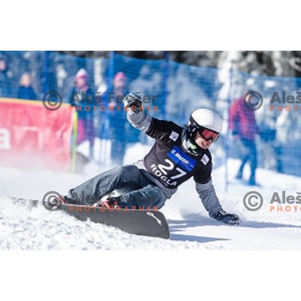 Rok Flander (SLO) in action during snowboard match of FIS Snowboard WC Parallel Gaint Slalom Rogla 2015, Rogla, Slovenia, on January 31, 2015