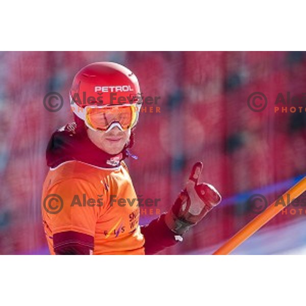 Zan Kosir (SLO) in action during snowboard match of FIS Snowboard WC Parallel Gaint Slalom Rogla 2015, Rogla, Slovenia, on January 31, 2015