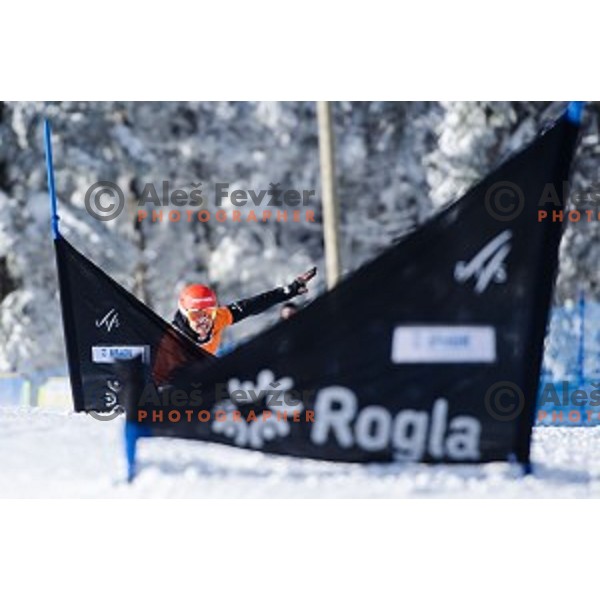 Zan Kosir (SLO) in action during snowboard match of FIS Snowboard WC Parallel Gaint Slalom Rogla 2015, Rogla, Slovenia, on January 31, 2015