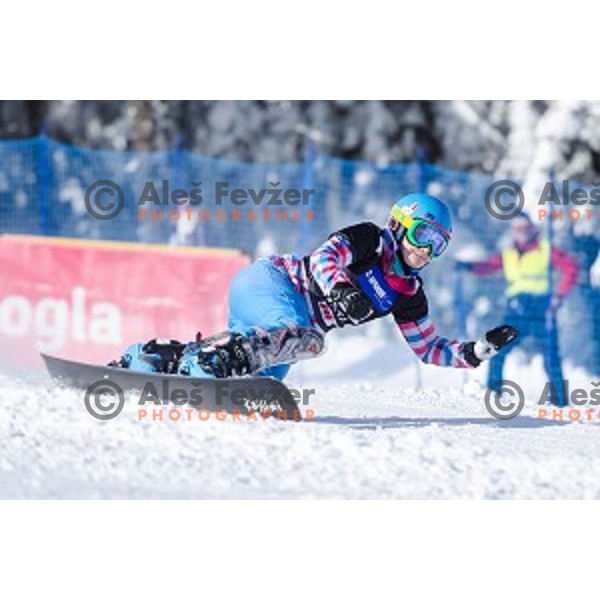 Ekaterina Khmatomchenkova (RUS) in action during snowboard match of FIS Snowboard WC Parallel Gaint Slalom Rogla 2015, Rogla, Slovenia, on January 31, 2015