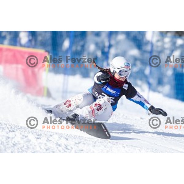 Claudia Riegler (AUT) in action during snowboard match of FIS Snowboard WC Parallel Gaint Slalom Rogla 2015, Rogla, Slovenia, on January 31, 2015