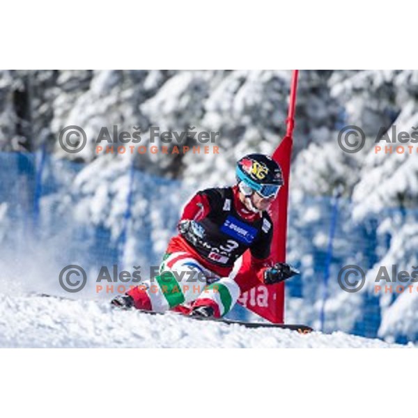 Aron March (ITA) in action during snowboard match of FIS Snowboard WC Parallel Gaint Slalom Rogla 2015, Rogla, Slovenia, on January 31, 2015