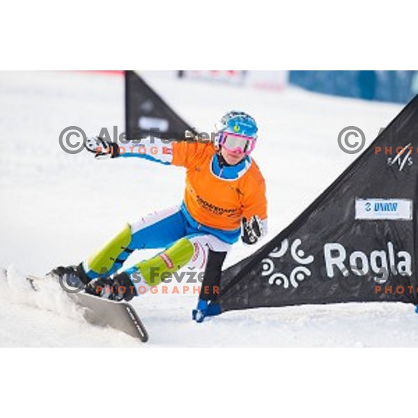 Marion Kreiner (AUT) in action during snowboard match of FIS Snowboard WC Parallel Gaint Slalom Rogla 2015, Rogla, Slovenia, on January 31, 2015