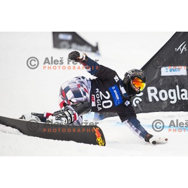 Valery Kolegov (RUS) in action during snowboard match of FIS Snowboard WC Parallel Gaint Slalom Rogla 2015, Rogla, Slovenia, on January 31, 2015