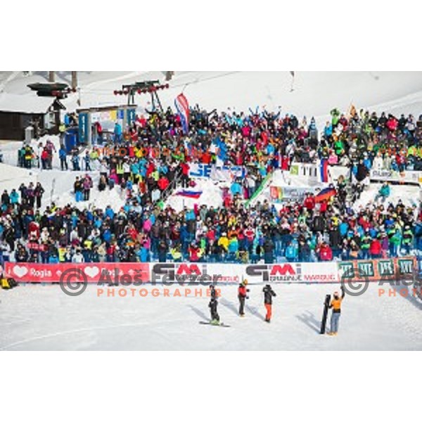 During snowboard match of FIS Snowboard WC Parallel Gaint Slalom Rogla 2015, Rogla, Slovenia, on January 31, 2015