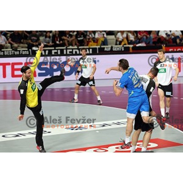 of Slovenia in action during match between Slovenia and Germany for 7th place at Qatar 2015 World Handball championships in Lusail Sport Arena, Doha on January 31, 2015