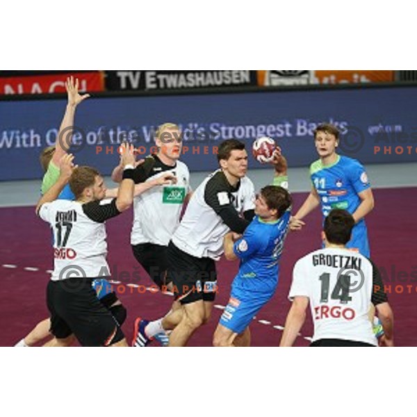 of Slovenia in action during match between Slovenia and Germany for 7th place at Qatar 2015 World Handball championships in Lusail Sport Arena, Doha on January 31, 2015