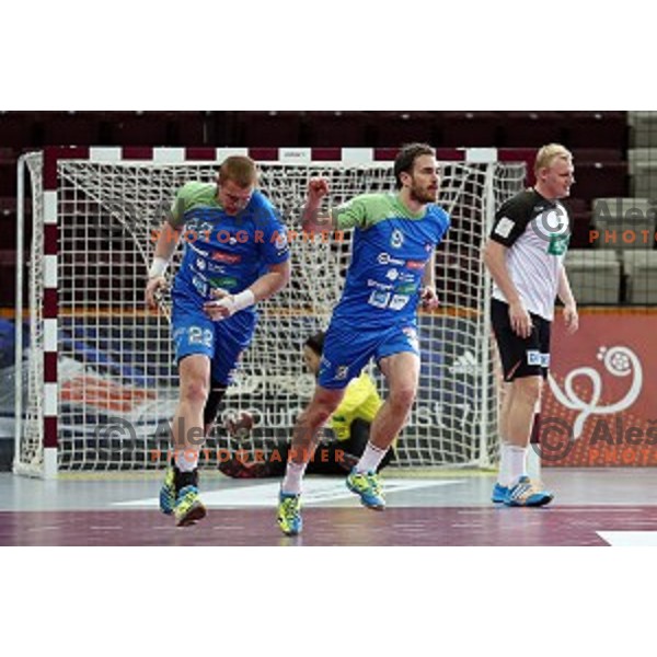 of Slovenia in action during match between Slovenia and Germany for 7th place at Qatar 2015 World Handball championships in Lusail Sport Arena, Doha on January 31, 2015