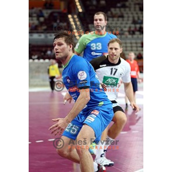 of Slovenia in action during match between Slovenia and Germany for 7th place at Qatar 2015 World Handball championships in Lusail Sport Arena, Doha on January 31, 2015