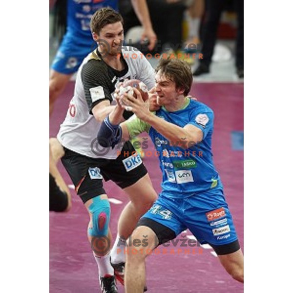 of Slovenia in action during match between Slovenia and Germany for 7th place at Qatar 2015 World Handball championships in Lusail Sport Arena, Doha on January 31, 2015