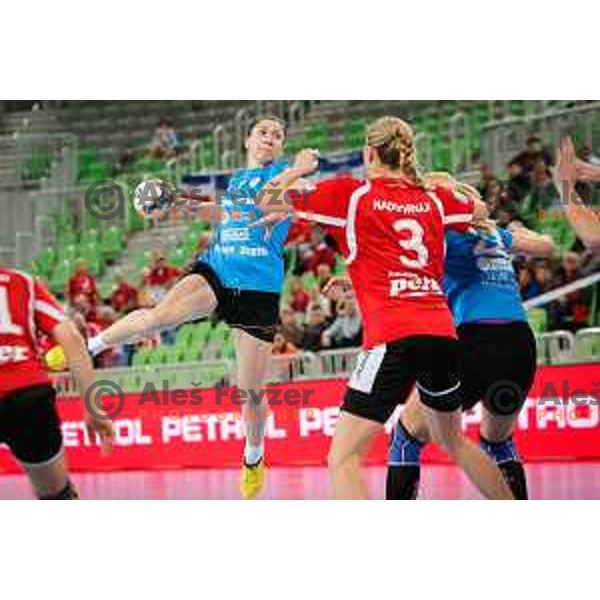 L. Artsiukhovich of RK Krim Mercator in action during handball match between RK Krim Mercator and Thuringer HC in round 1 of EHF Champions Leauge, played in Arena Stozice, Ljubljana, Slovenia on January 31, 2015