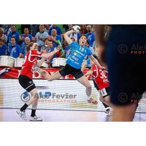 L. Artsiukhovich of RK Krim Mercator in action during handball match between RK Krim Mercator and Thuringer HC in round 1 of EHF Champions Leauge, played in Arena Stozice, Ljubljana, Slovenia on January 31, 2015