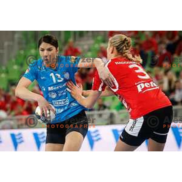 L. Artsiukhovich of RK Krim Mercator in action during handball match between RK Krim Mercator and Thuringer HC in round 1 of EHF Champions Leauge, played in Arena Stozice, Ljubljana, Slovenia on January 31, 2015