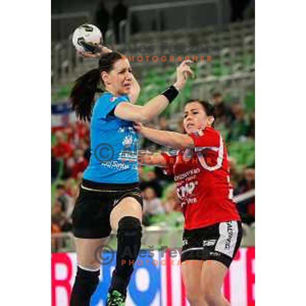 Alja Koren of RK Krim Mercator in action during handball match between RK Krim Mercator and Thuringer HC in round 1 of EHF Champions Leauge, played in Arena Stozice, Ljubljana, Slovenia on January 31, 2015