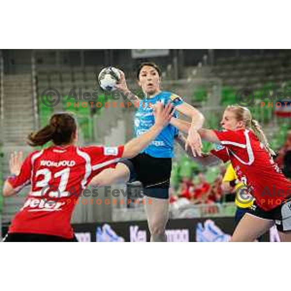 L. Artsiukhovich of RK Krim Mercator in action during handball match between RK Krim Mercator and Thuringer HC in round 1 of EHF Champions Leauge, played in Arena Stozice, Ljubljana, Slovenia on January 31, 2015