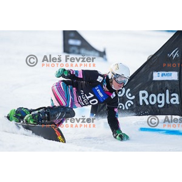 Ester Ledecka (CZE) in action during snowboard match of FIS Snowboard WC Parallel Gaint Slalom Rogla 2015, Rogla, Slovenia, on January 31, 2015