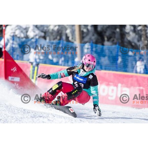 Iva Polanec (SLO) in action during snowboard match of FIS Snowboard WC Parallel Gaint Slalom Rogla 2015, Rogla, Slovenia, on January 31, 2015
