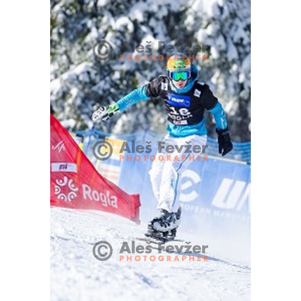 Tim Mastnjak (SLO) in action during snowboard match of FIS Snowboard WC Parallel Gaint Slalom Rogla 2015, Rogla, Slovenia, on January 31, 2015