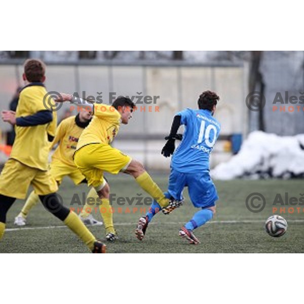 Kalcer Radomlje in action during friendly football match Kalcer Radomlje-Garmin Sencur, played in Radomlje Sports Park, Slovenia on February 4,2015