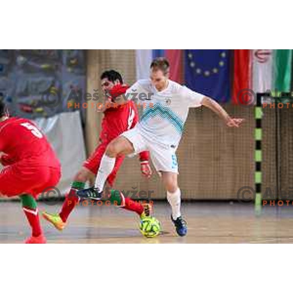 Javid Mahdi or Iran vs Kristjan Cujec of Slovenia during friendly Futsal match between Slovenia and Iran, played in Kidricevo, Slovenia on February 10, 2015