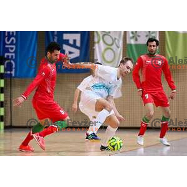 Ahmadi Hamid of Iran vs Kristjan Cujec of Slovenia during friendly Futsal match between Slovenia and Iran, played in Kidricevo, Slovenia on February 10, 2015