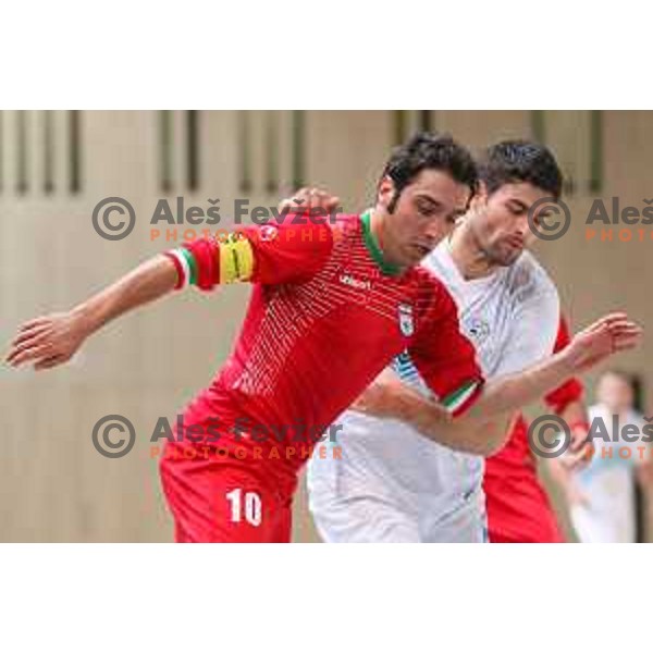 Taheri Mohammad, team captain of Iran vs Uros Kroflic of Slovenia during friendly Futsal match between Slovenia and Iran, played in Kidricevo, Slovenia on February 10, 2015