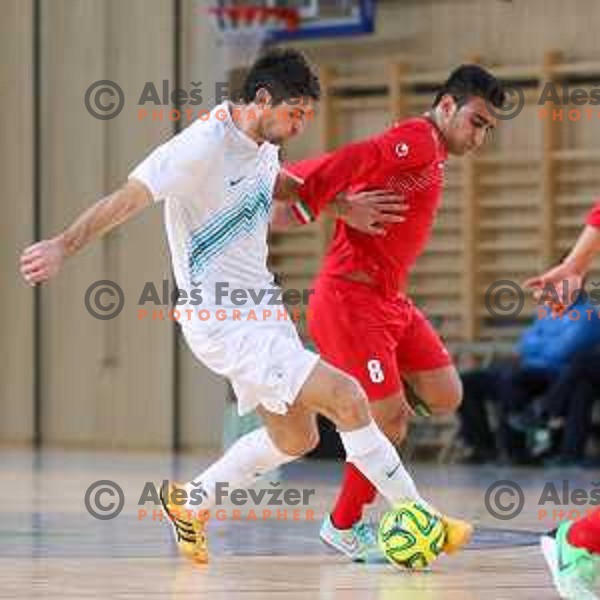 Uros Kroflic of Slovenia vs Bahadori Ghodrat of Iran during friendly Futsal match between Slovenia and Iran, played in Kidricevo, Slovenia on February 10, 2015