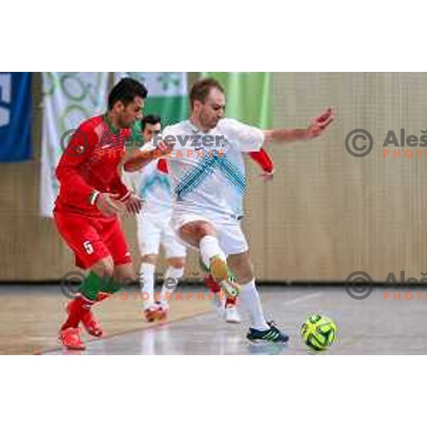 Ahmadi Hamid of Iran vs Kristjan Cujec of Slovenia during friendly Futsal match between Slovenia and Iran, played in Kidricevo, Slovenia on February 10, 2015