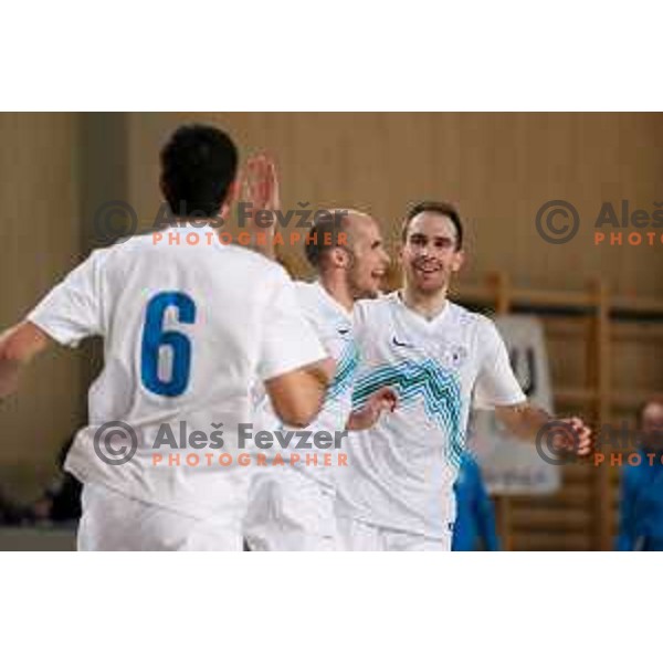 Igor Osredkar and Kristjan Cujec of Slovenia celebrating during friendly Futsal match between Slovenia and Iran, played in Kidricevo, Slovenia on February 10, 2015