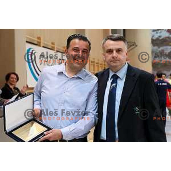 Vlado Mocnik, president of Futsal at NZS (right) before friendly Futsal match between Slovenia and Iran, played in Kidricevo, Slovenia on February 10, 2015